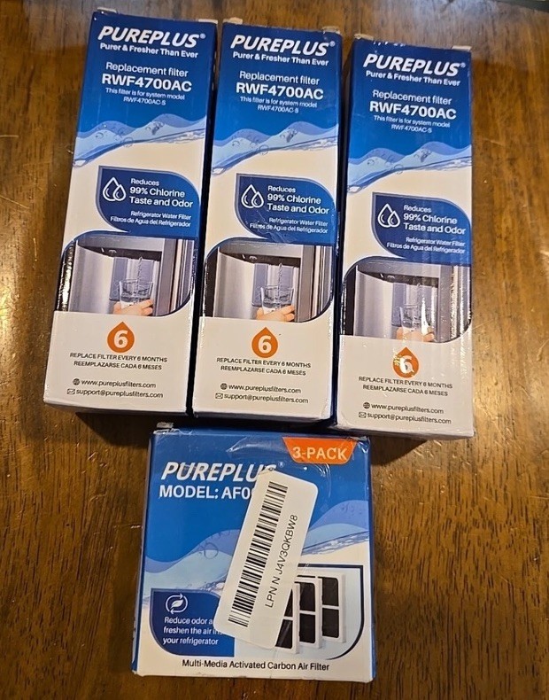 PurePlus RWF4700AC Water Filter 3 Pack & AF004 Carbon Air Filter 3 Pack