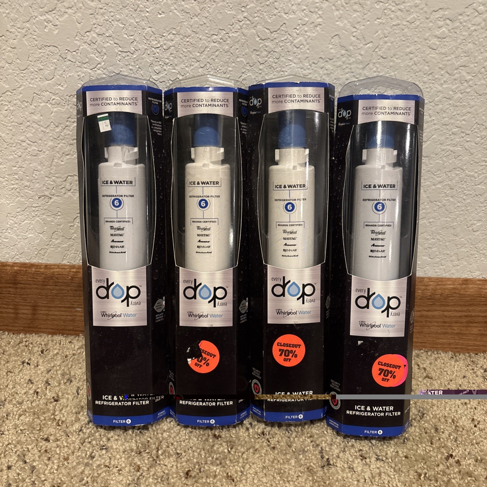 4x Everydrop by Whirlpool Ice and Water Refrigerator Filter 6 EDR6D1 Single Pack