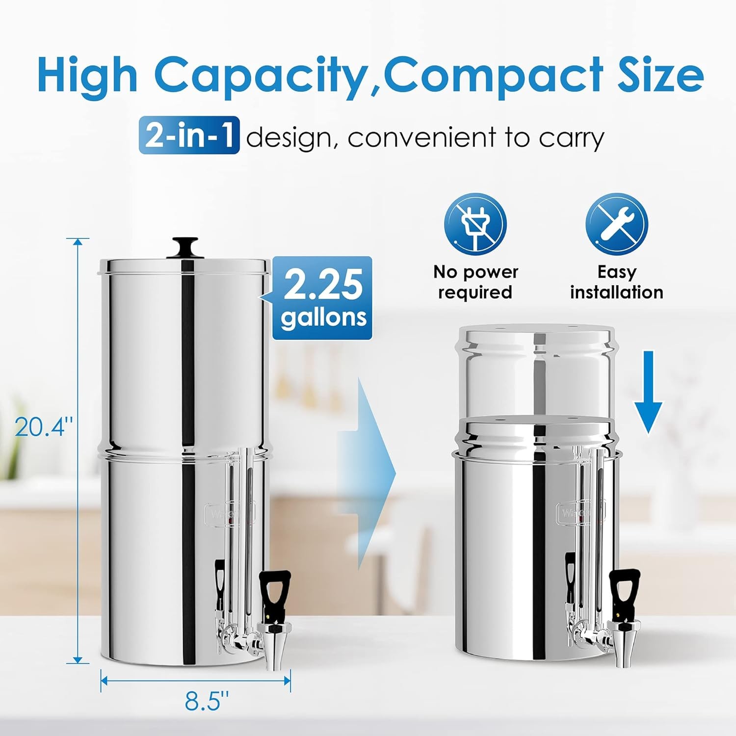 Waterdrop Gravity-fed Water Filter System,2.25-gallon Stainless-steel System