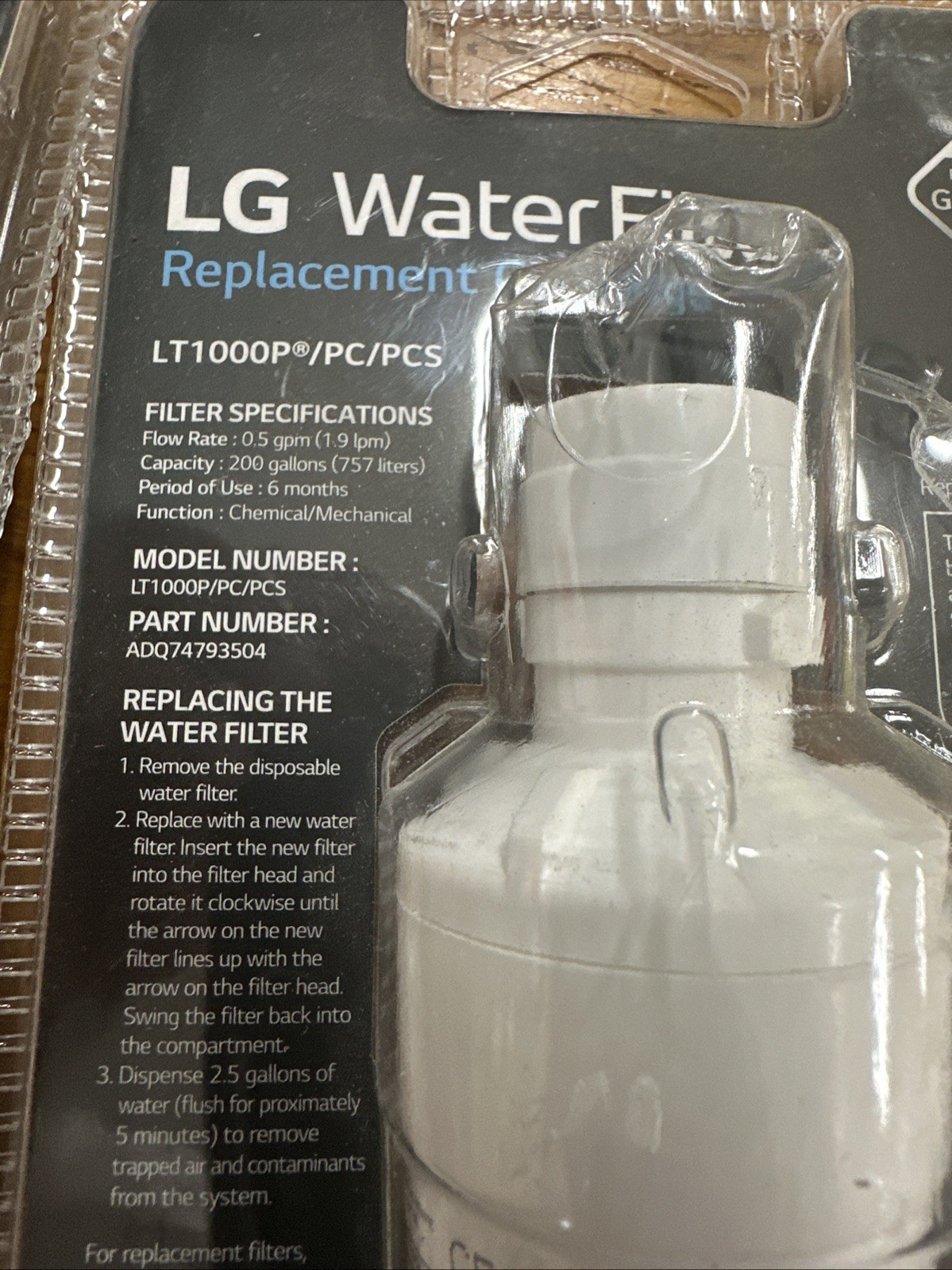 2 Genuine LG Water Filter Replacement Cartridge LT1000P/PC/PCS