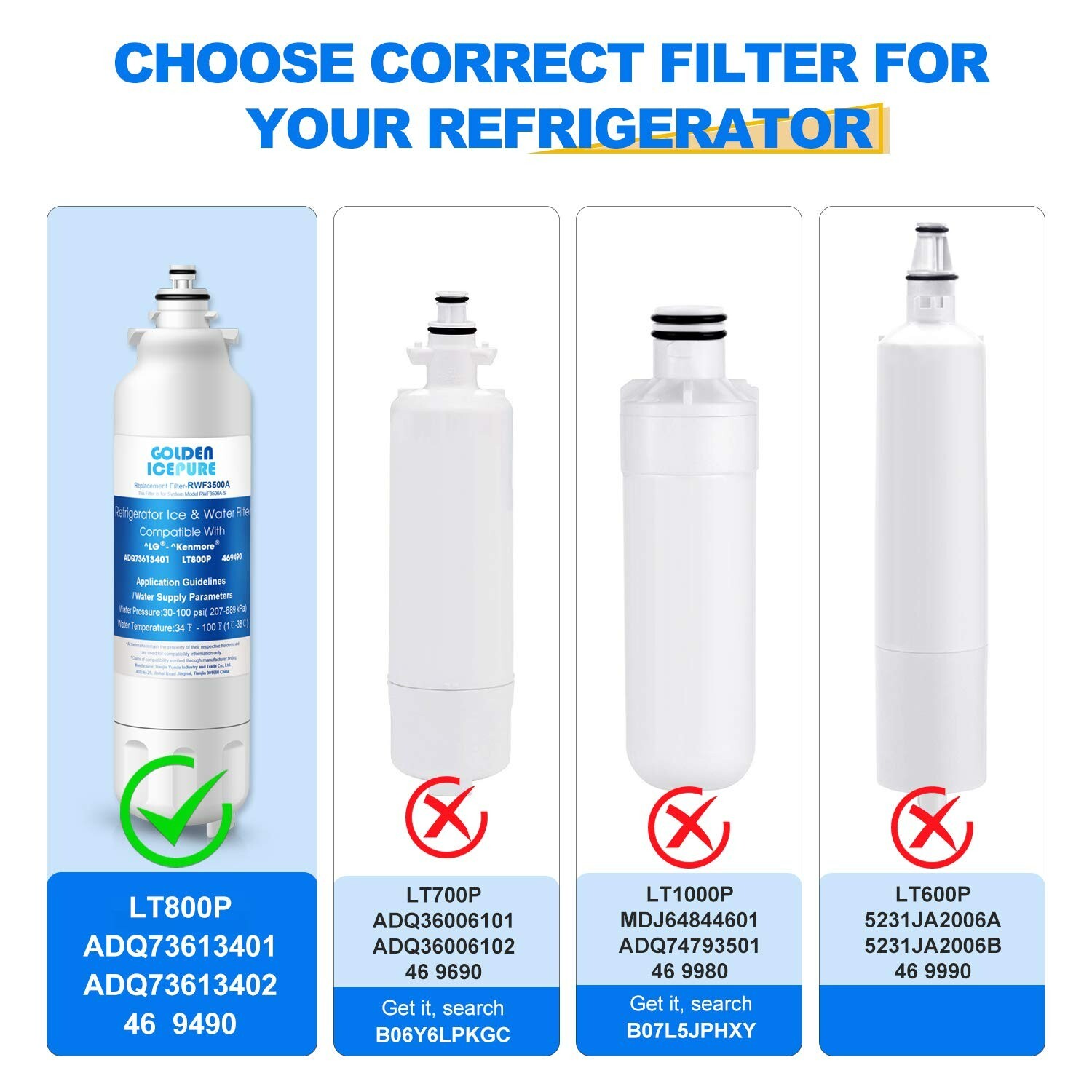 RWF3500A Fit for LG LT800P, ADQ73613401 & Air Filter LT120F R-9490 3Pack