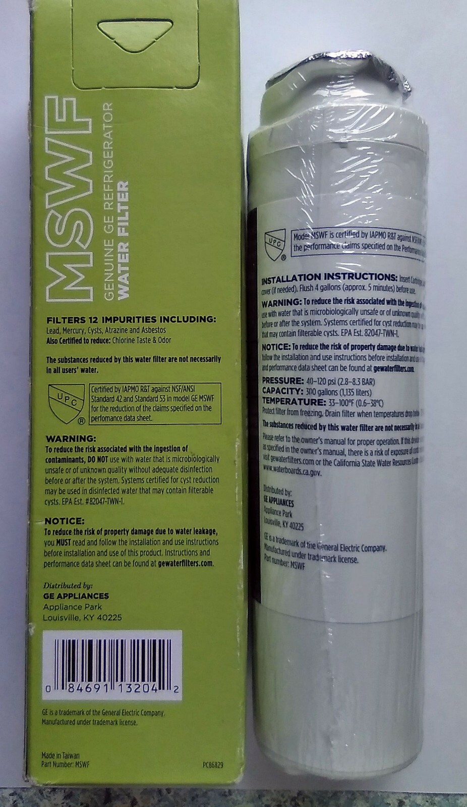 GE Appliances MSWF Genuine Refrigerator Water Filter (GE french & side by side)