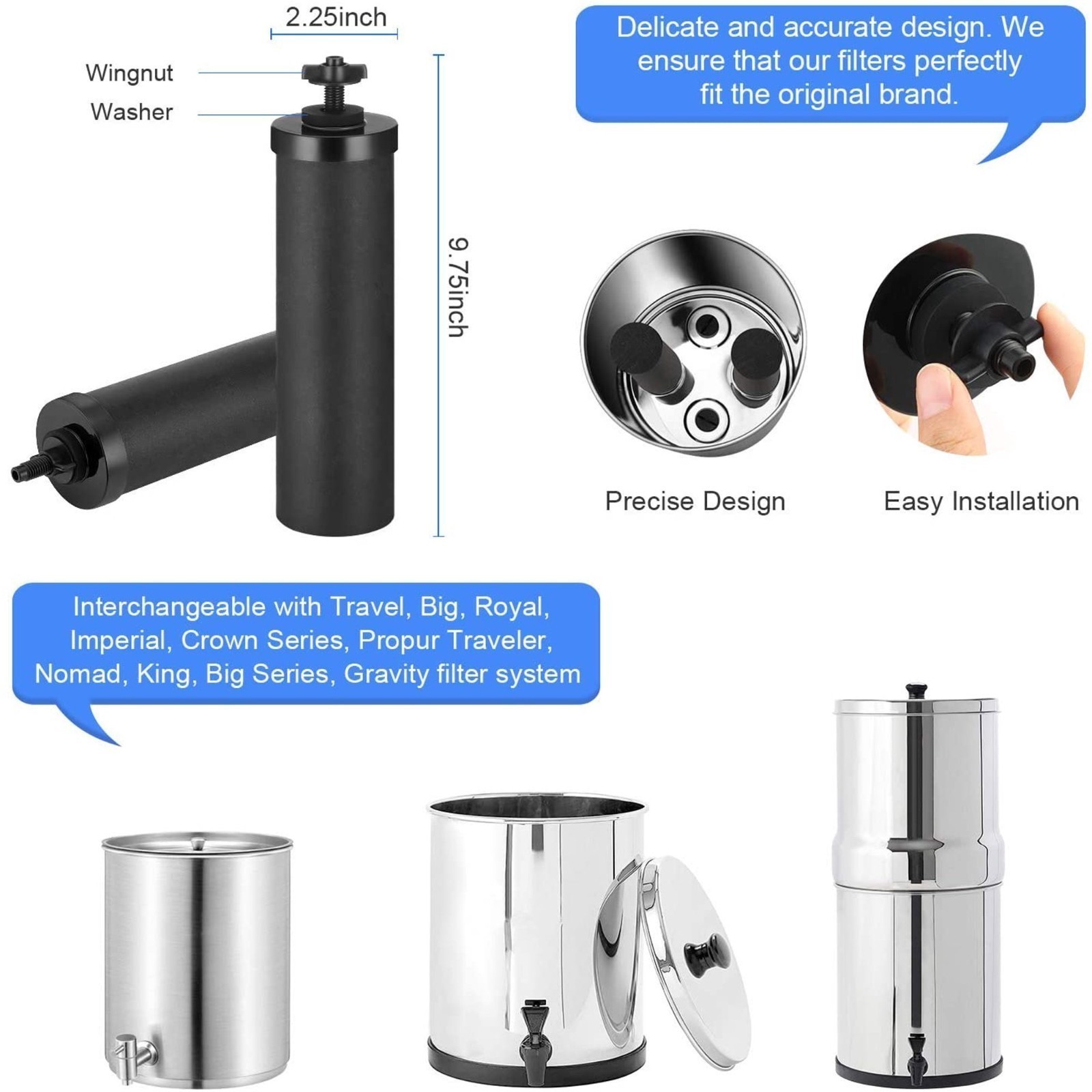 2Pack Water Filter Replacement for Berkey® BB9-2 Black Activated Carbon Filters
