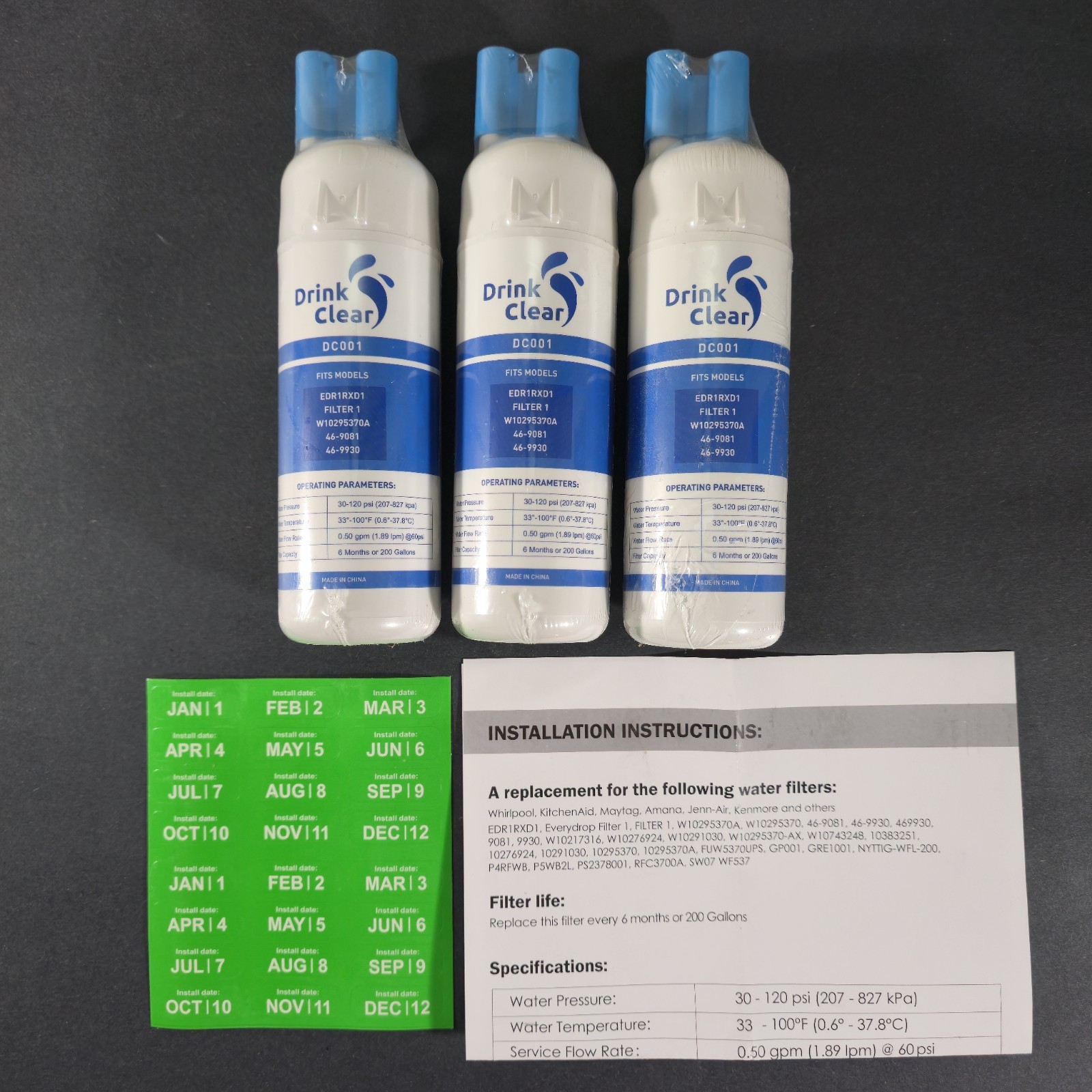 3 Pk Replacement Filters-Drinking Water EDR1RXD1, Filter 1, W10295370A, DC001
