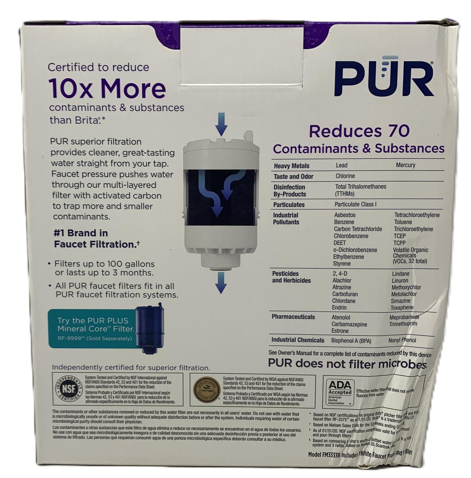 PUR FM3333B Faucet Water Filtration System- Vertical Mount, White, Lead Reducing