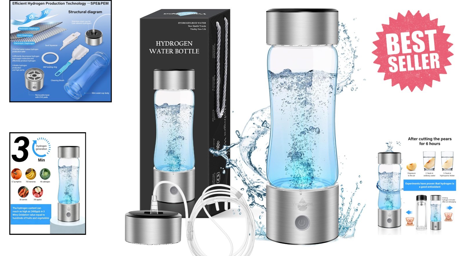 2026 Upgraded Hydrogen Water Bottle, 2400 Hydrogen Water Bottle Generator, Hy…