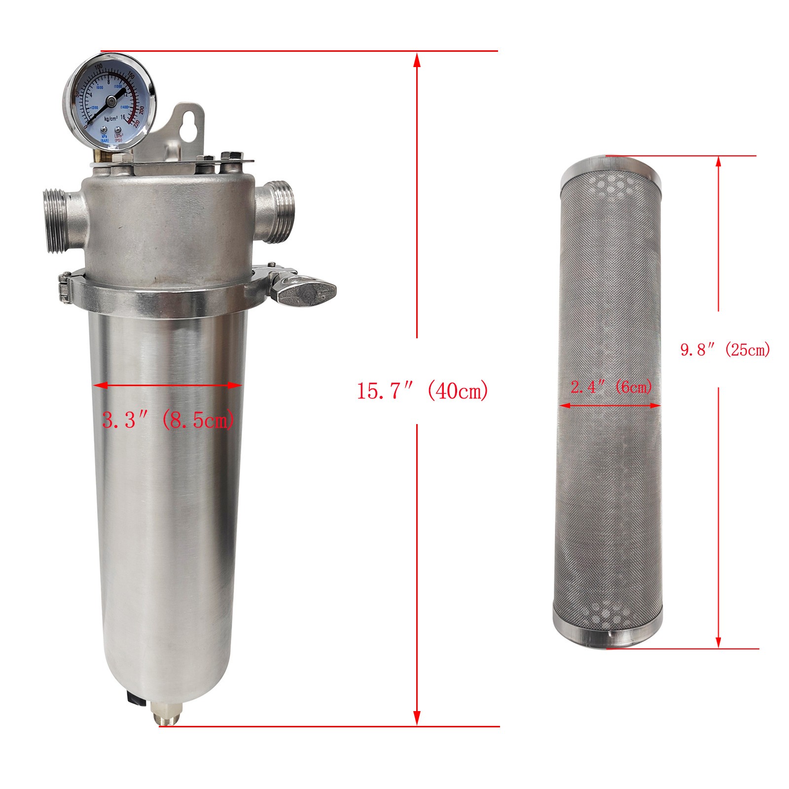 10″L Corrosion-resistant 304 Stainless Steel Filter 1″NPT Inlet/outlet Diameter