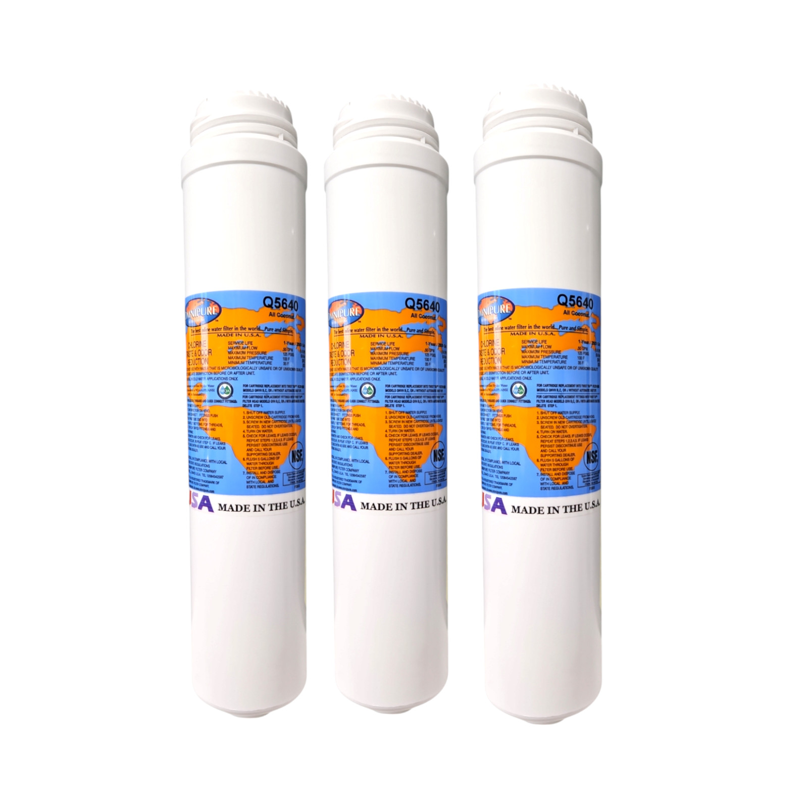 Omnipure Q5640 T40 Coconut Carbon GAC 12″ Pre/Postfilter 2500 gal 3-PACK