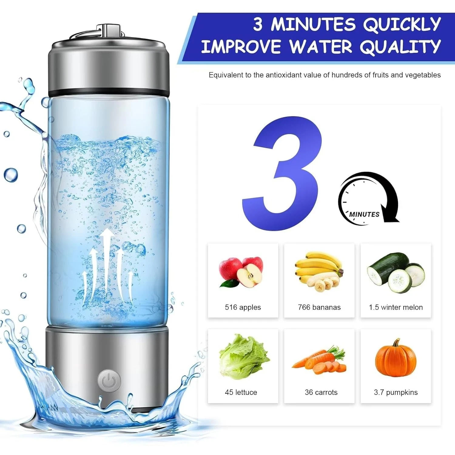 Rechargeable Hydro Health Hydrogen Water Bottle, Portable Glass Hydrohealth Hydr