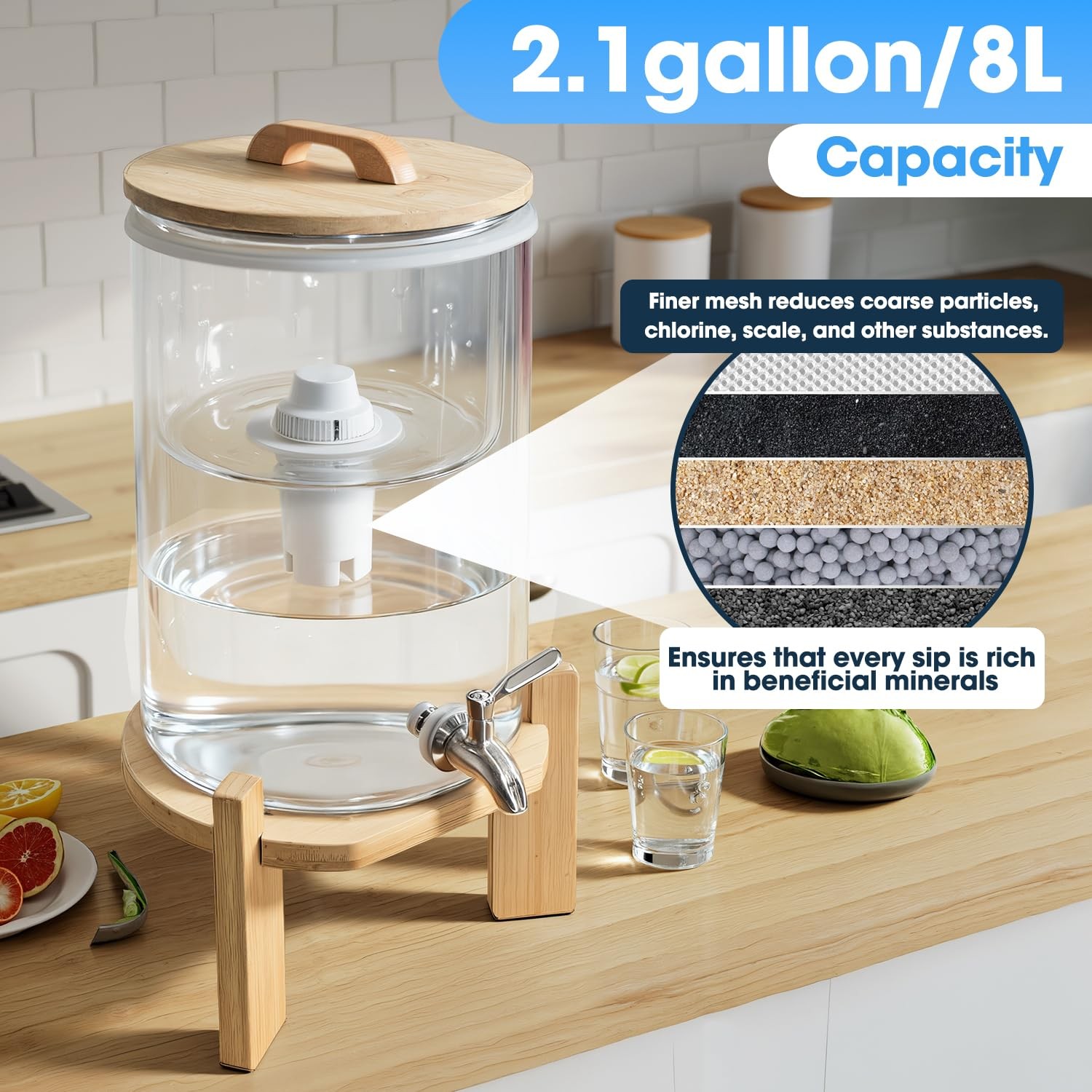 water filter dispenser Countertop water purifier System 2.1 Gallon Glass wate…