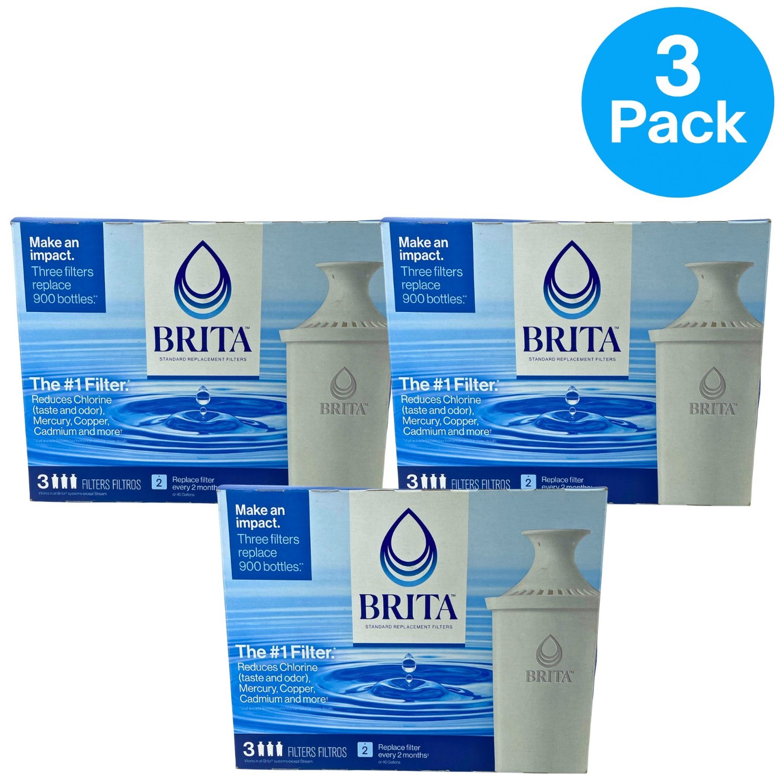 Brita Standard Replacement Filters for Pitchers and Dispensers 3-Count Box 3 Pac
