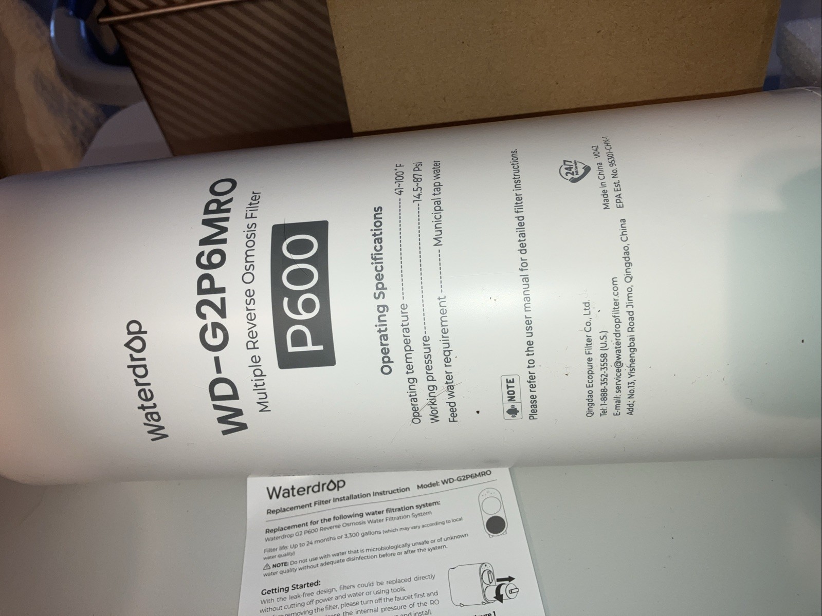 Waterdrop WD-G2P600-RO Filter Replacement for WD-G2P600-W Reverse Osmosis System