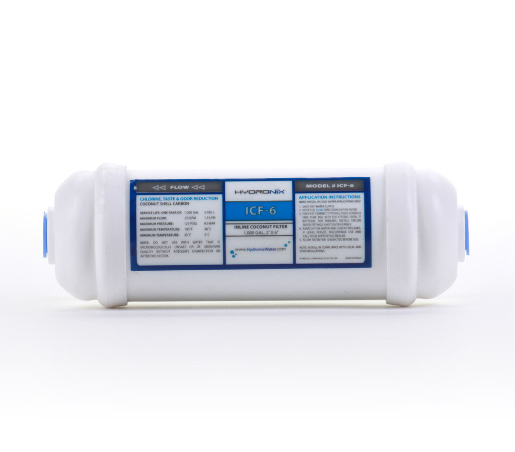 Inline RO Post Fridge Ice Coconut GAC Water Filter 6″, 1000 Gal, 1/4″ NPT Ports