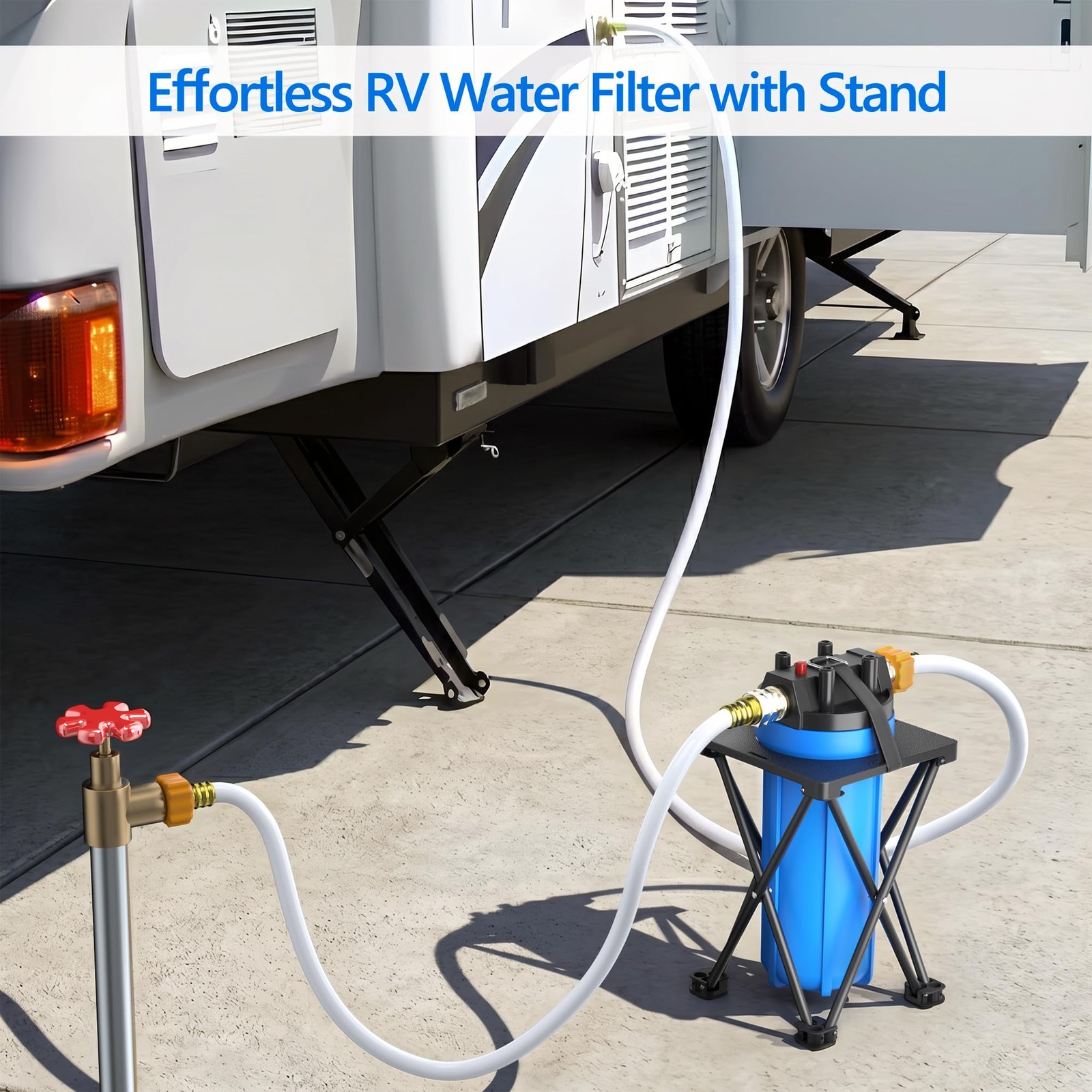 4-Layer RV Water Filter with Stand and 7,000 Gallons Capacity, 3/4″ GHT Metal…