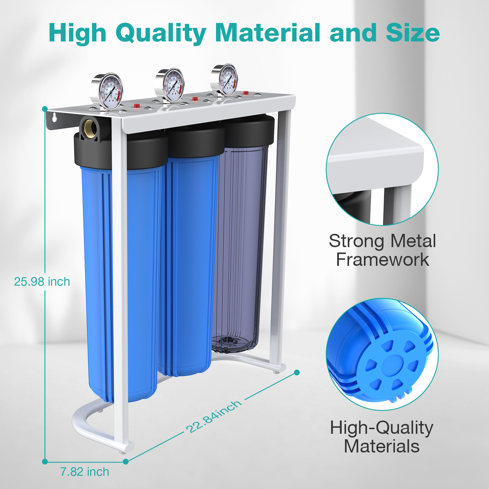20×4.5″ 3-Stage Whole House Water Filter System 5μm Big Blue Housing 150,000 gal