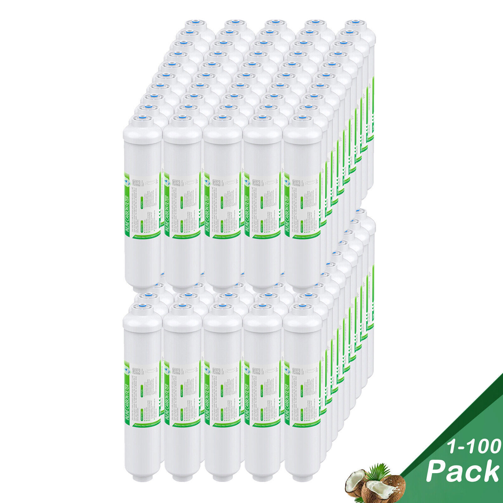 1-100PCS 10″x2″ T33 Inline Post Carbon Fridge Water Filter 1/4″ Quick Connection