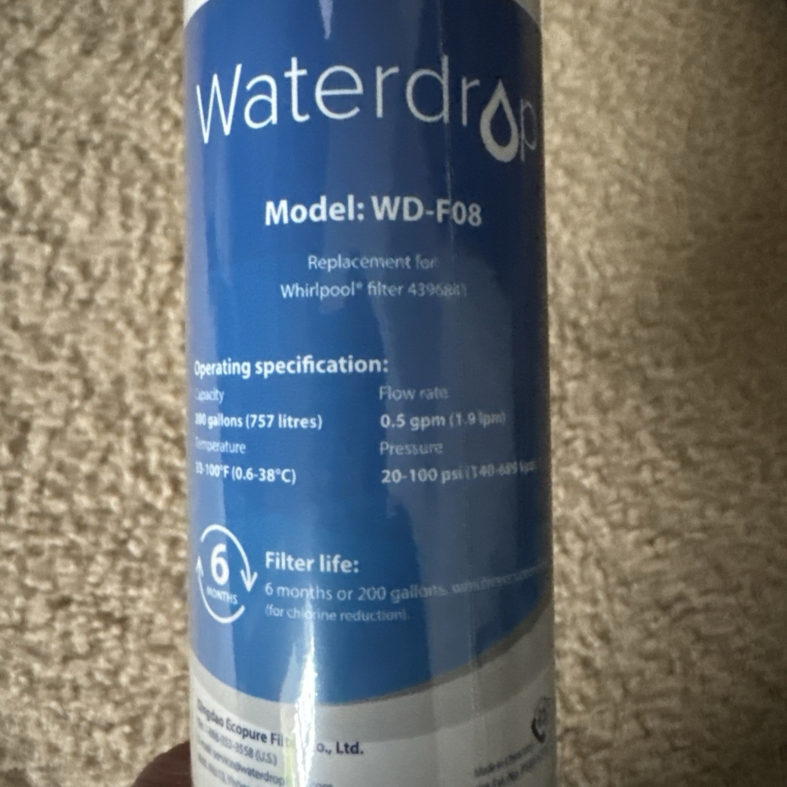 WaterDrop Model: WD-F08 Replacement Refrigerator Water Filter Brand New (Sealed)