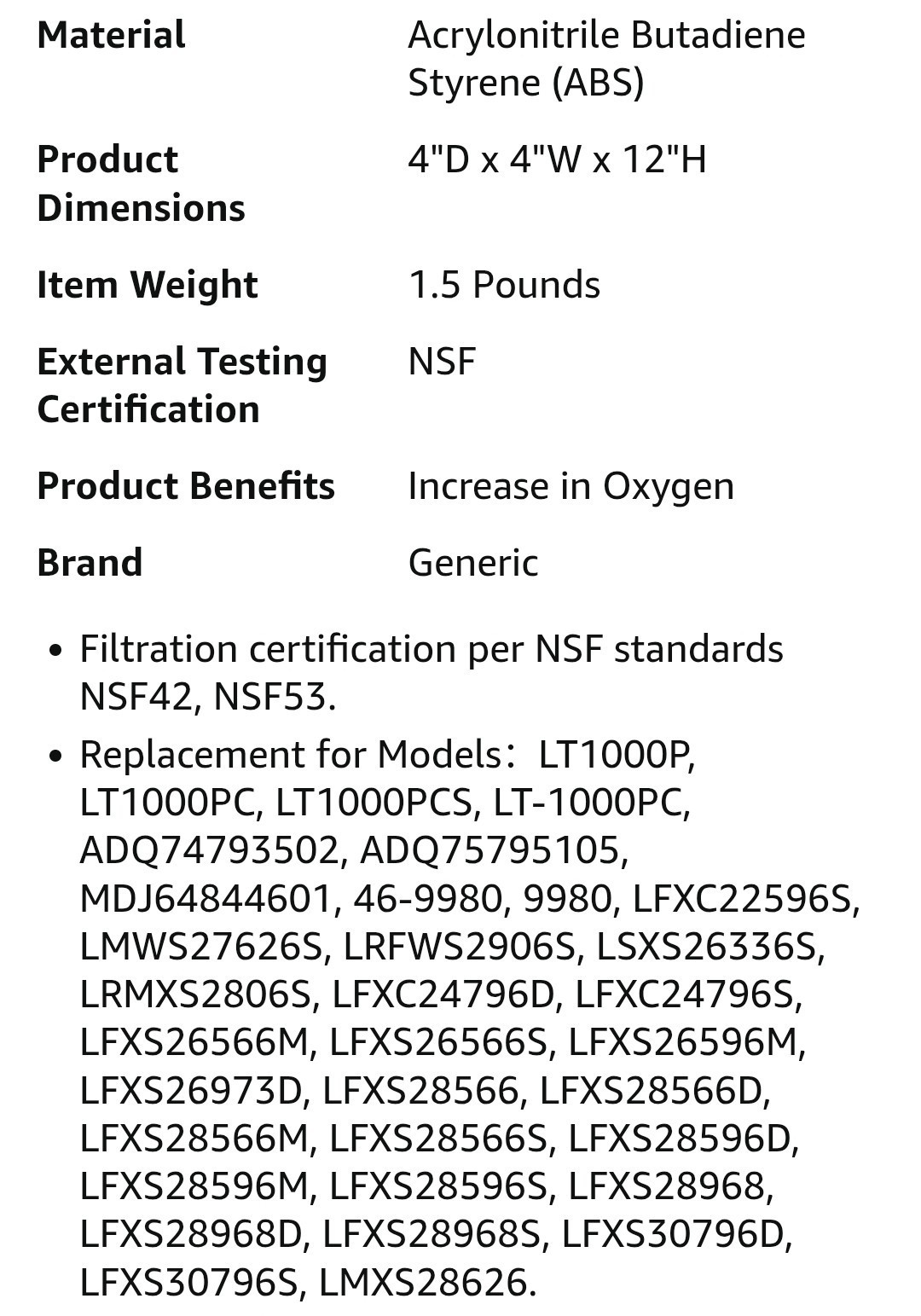 LG Water Filter Cartridge LT1000P Replacement for LG Water FiIter