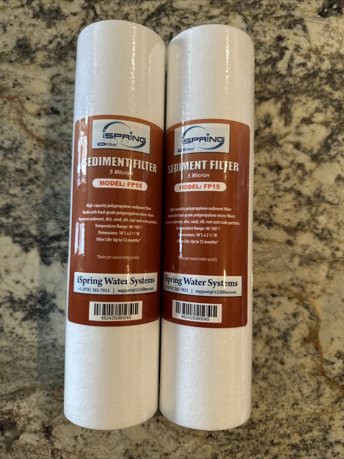 2X ISPRING 5 MICRON 10″x2.5″ STANDARD SEDIMENT WATER FILTER CARTRIDGE FP15