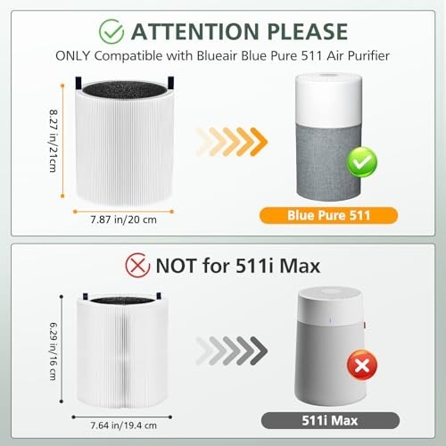 2-Pc HEPA Carbon Repl Filter Fits Blueair Blue Pure 511 Air Purifier 8.27×7.87
