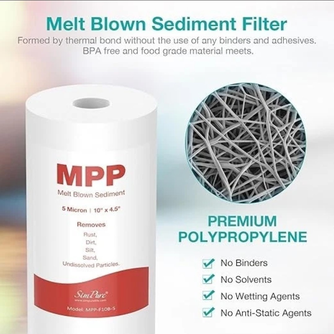 Simpure MPP-F10B-5 Melt Brown Sediment 5 Micron 10″ x 4.5″ Pack of 4 Open Box