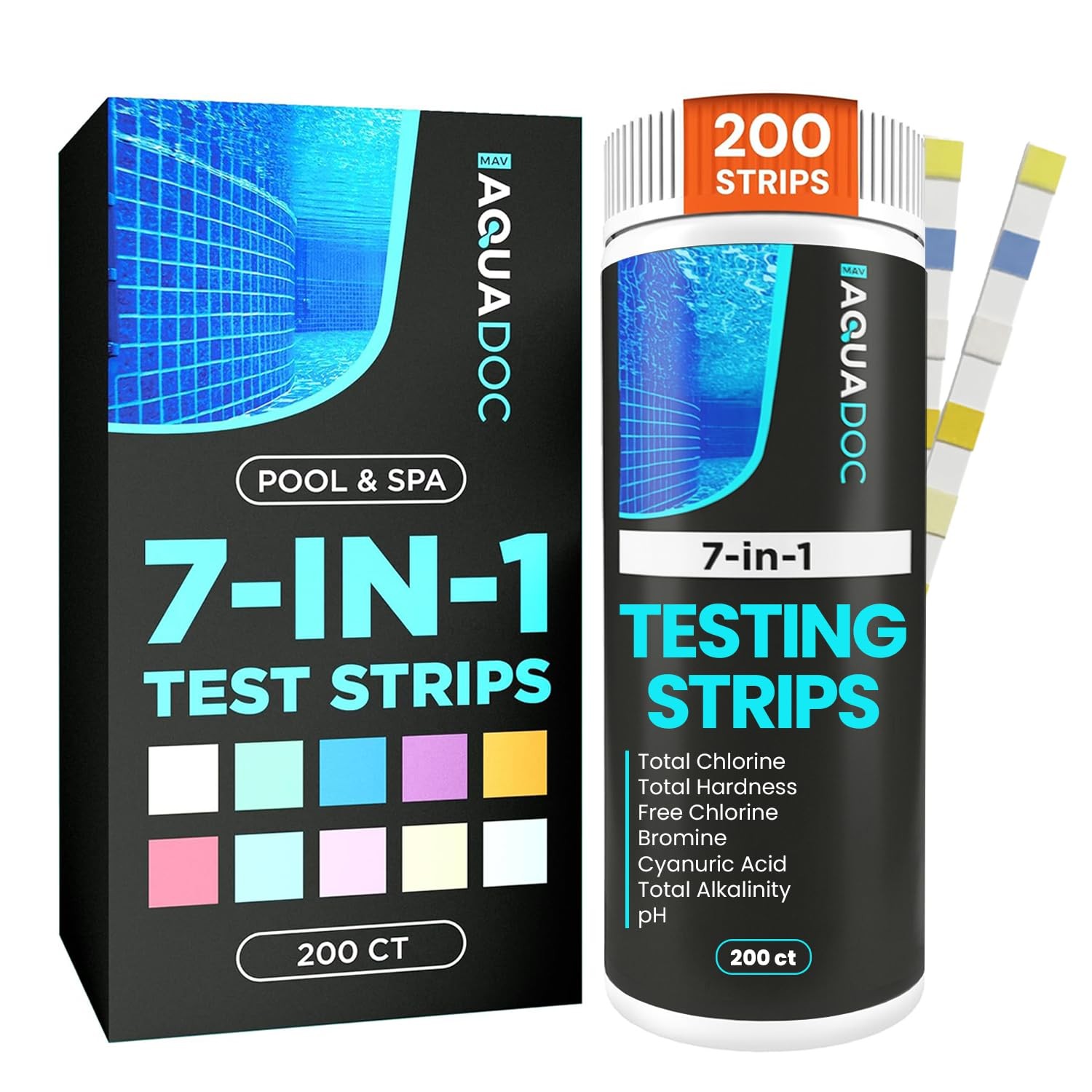 AquaDoc 7-in-1 Spa & Hot Tub Test Strips – 200 Pool for pH,…
