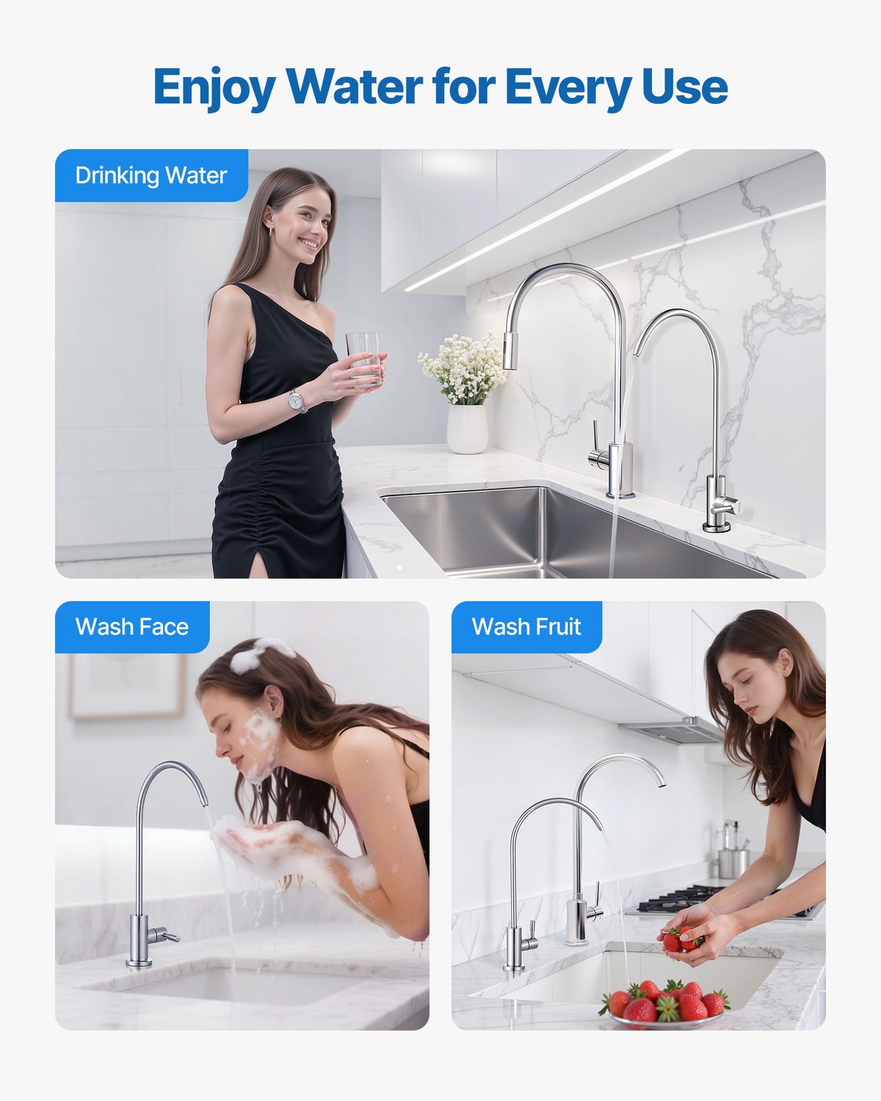 VEVOR Reverse Osmosis Gold/Silver/Black Lead-Free Drinking Water Filter Faucet