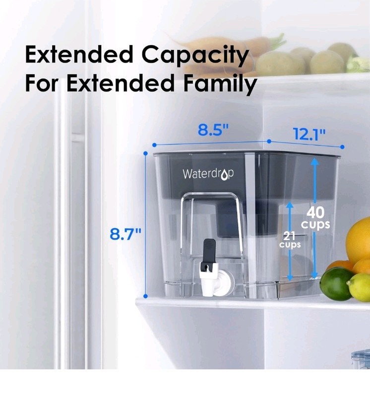 Waterdrop 40-Cup Water Filter Dispenser with 1 Filter, Long-Lasting 200 gallons