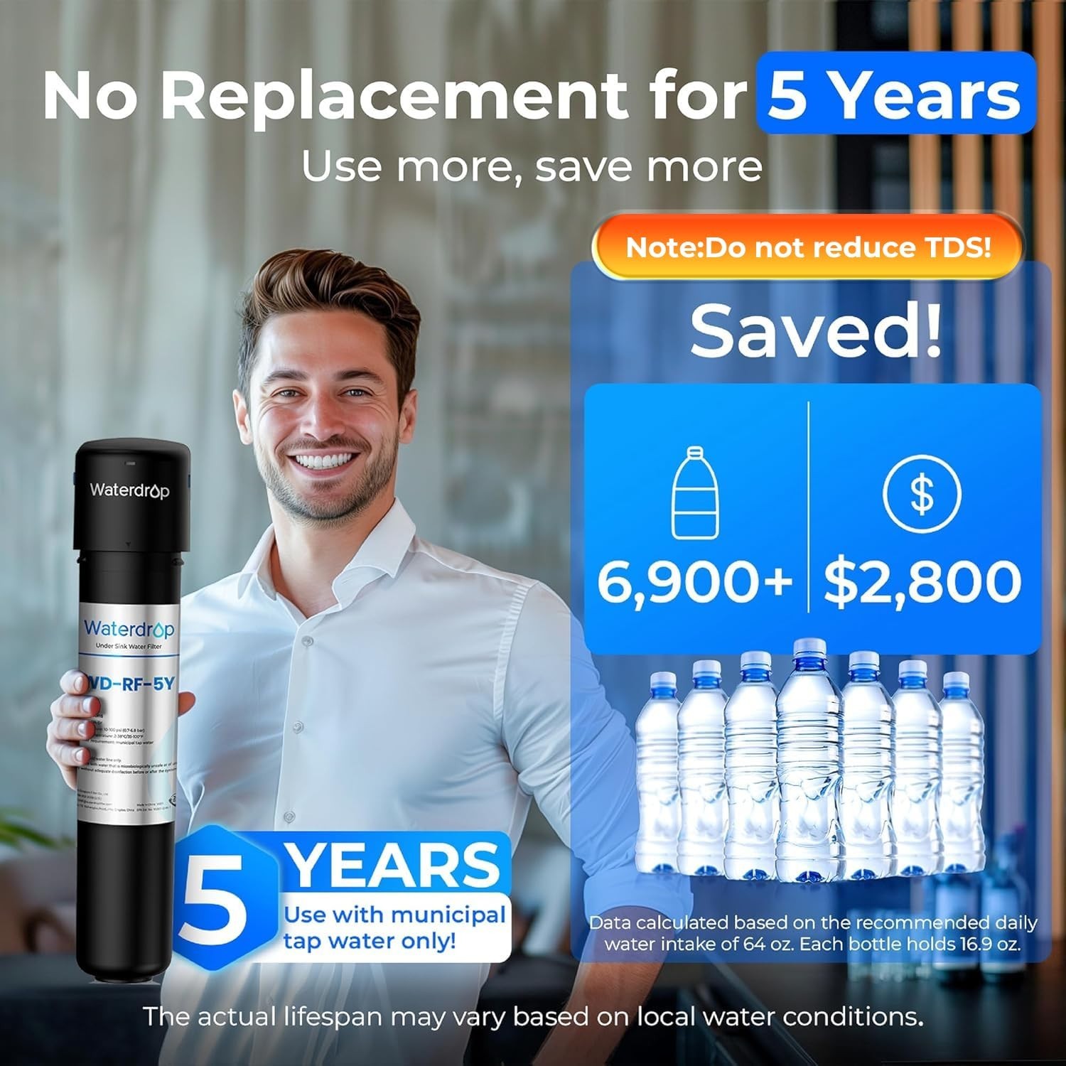 Waterdrop UA-5Y 5-Year Under Sink Water Filter System, Ultra Long Life