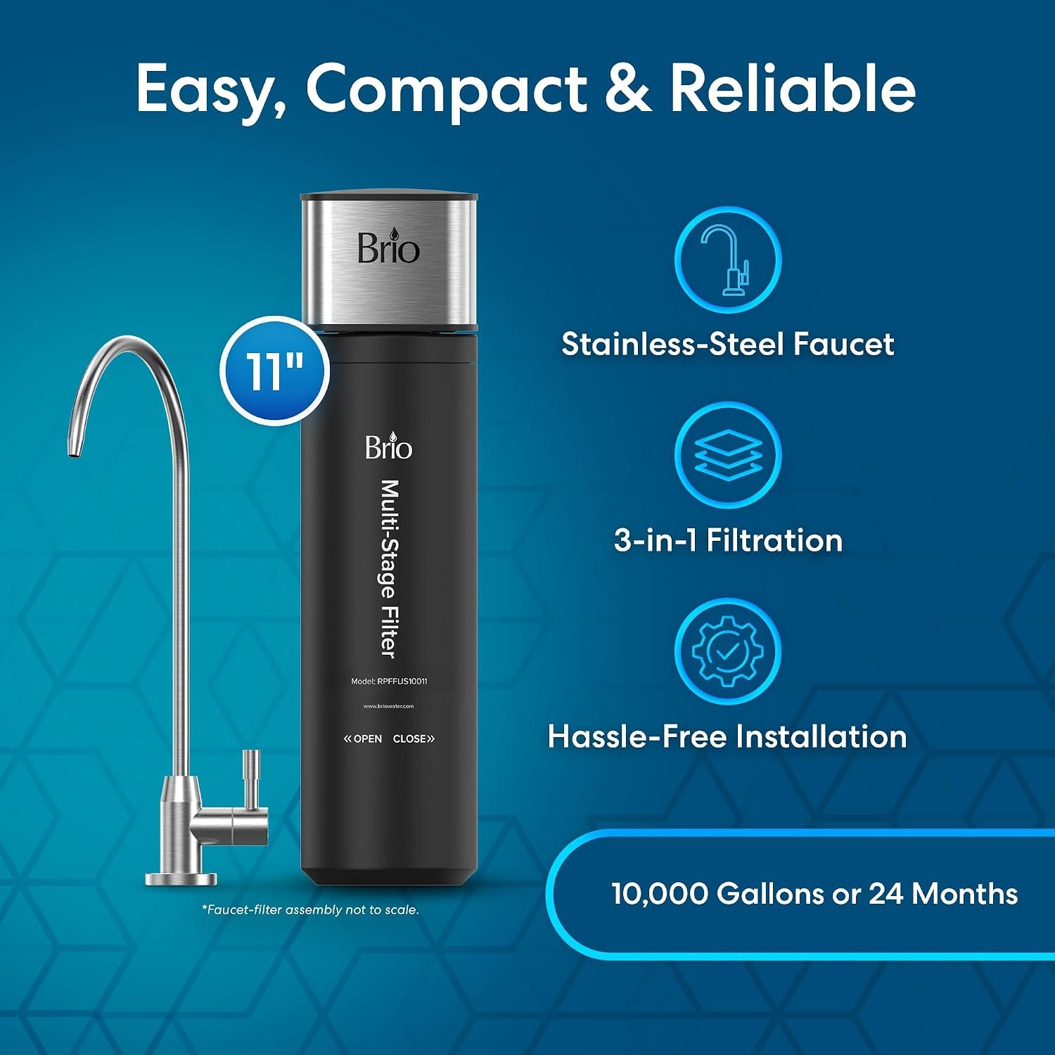 Brio Under Sink Drinking Water Filter 3-Stage 0.5 Micron w/ Faucet System