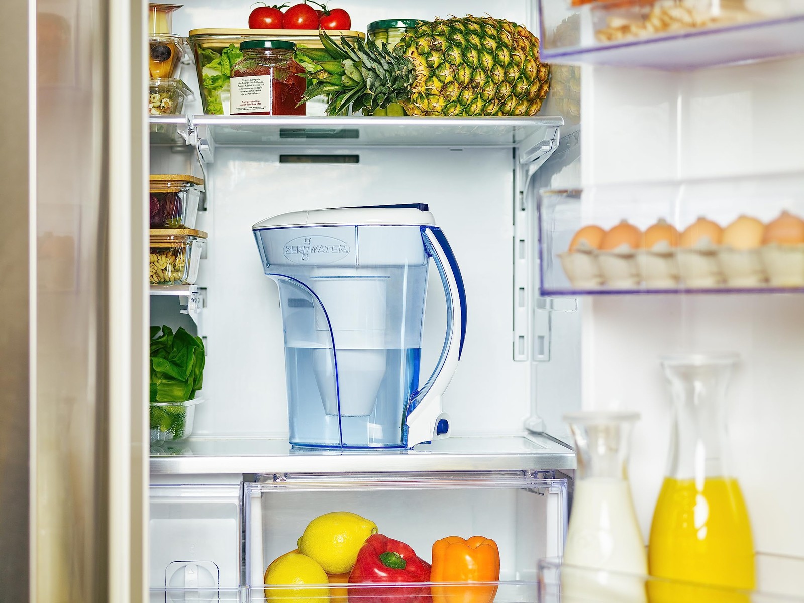 ZeroWater 10-Cup Ready-Pour 5-Stage Water 10 Cup Pitcher, Blue and White