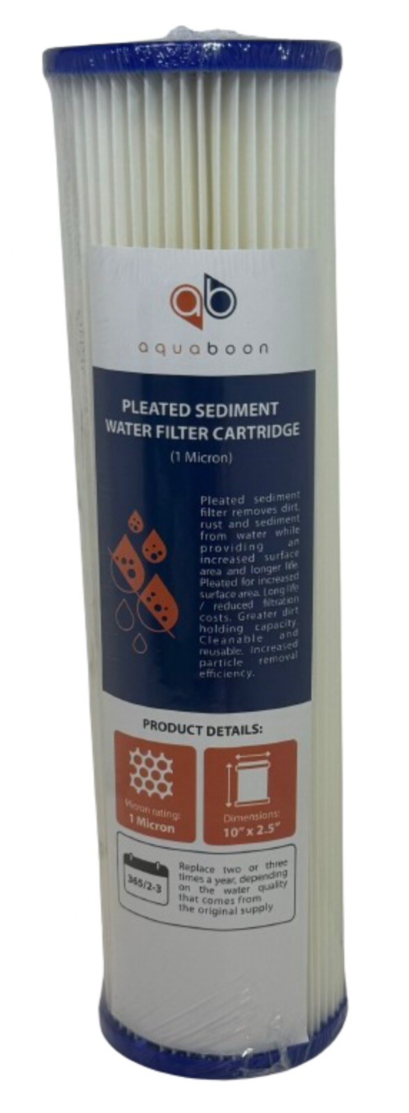 Aquaboon 1 Pleated Sediment Water Filter Cartridge 10″x2.5″ Standard Size