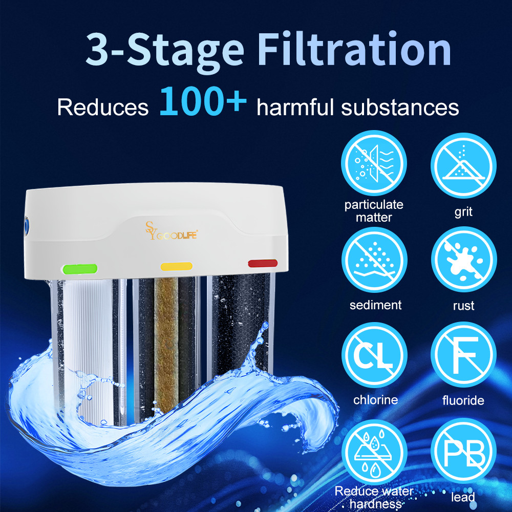 SYGOODLIFE 3-Stage Under Sink Water Filter System Reduces Fluoride,Chlorine，scal