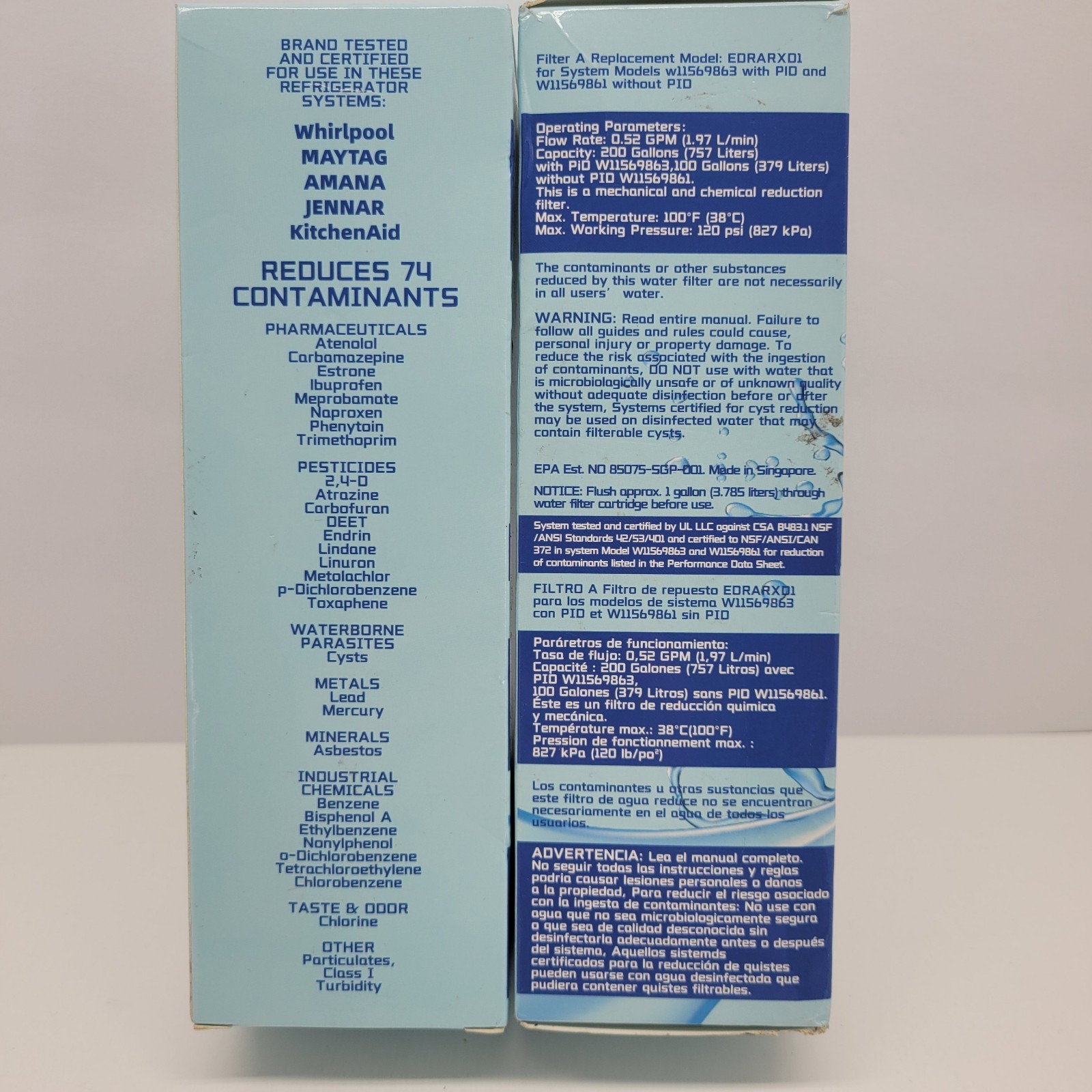 2 Pk EDRARXD1 Ice and Water Refrigerator Filter A -(NEW SEALED)