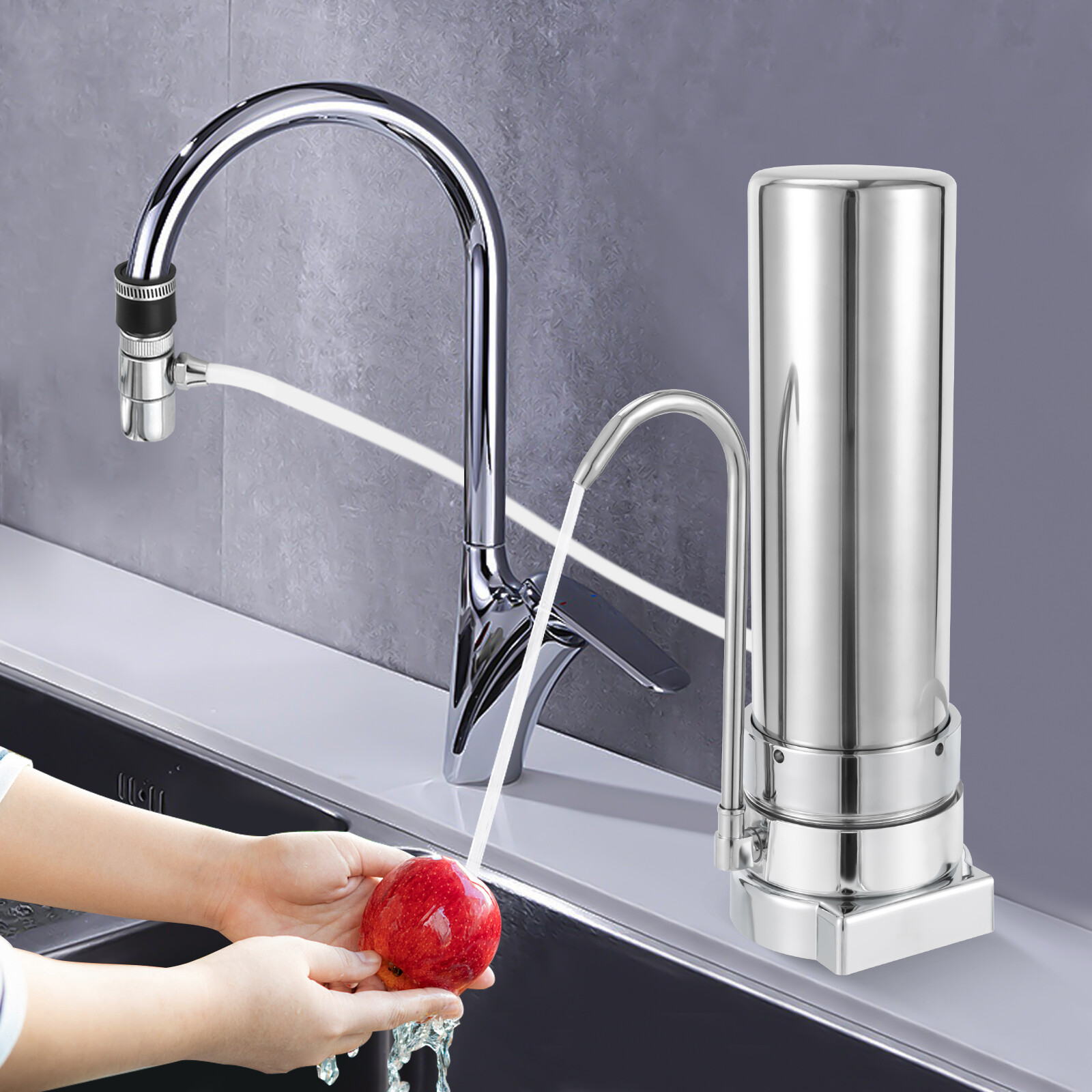 304 Stainless Steel Countertop Filter System for Tap Water Filtration Silver New
