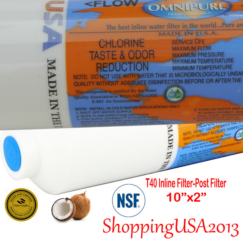 4 Pcs Omnipure T40 1/4″ Post Coconut Inline Carbon Filter 10X2″ RO Water Filter