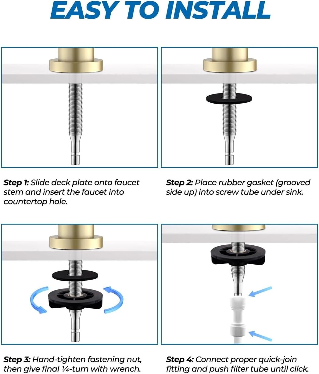 Lead-Free Gold Kitchen Water Filter Faucet | 360° Swivel Gooseneck Design