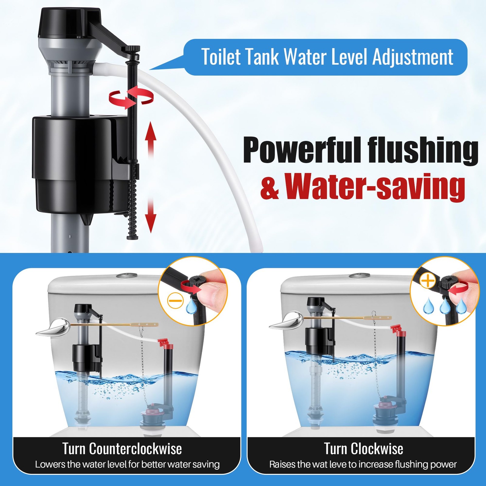 2 Inch Toilet Flusher Replacement Kit Adjustable Fill Valve Parts 1 Set