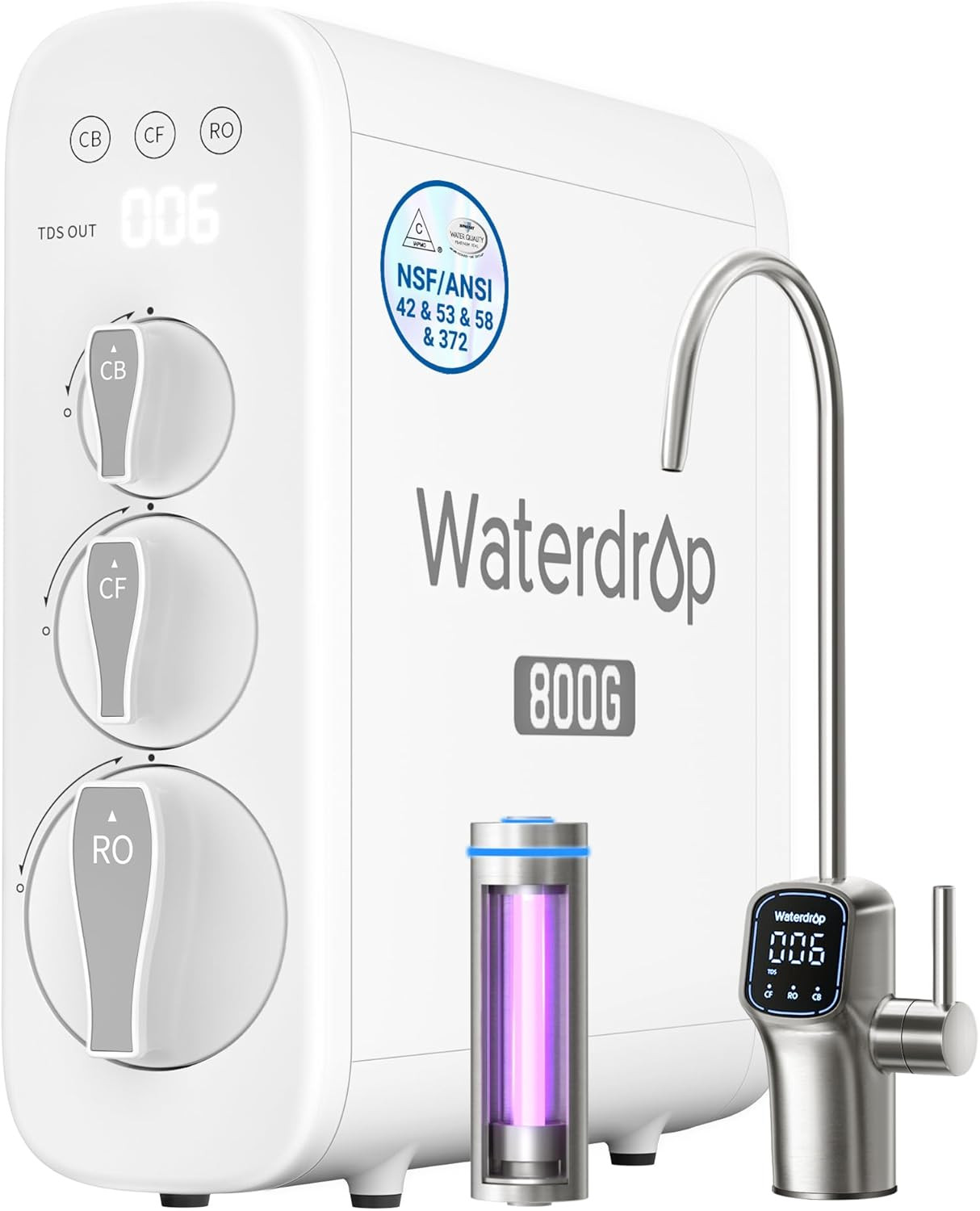 Waterdrop G3P800 Reverse Osmosis System, 800 GPD Fast Flow, NSF/ANSI 42 & 53 & 5