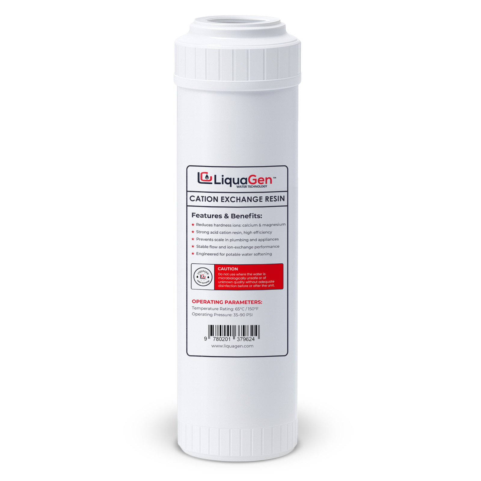 LiquaGen 2.5″x10″ Cation Resin Filter Cartridge – Water Softener for Hardness