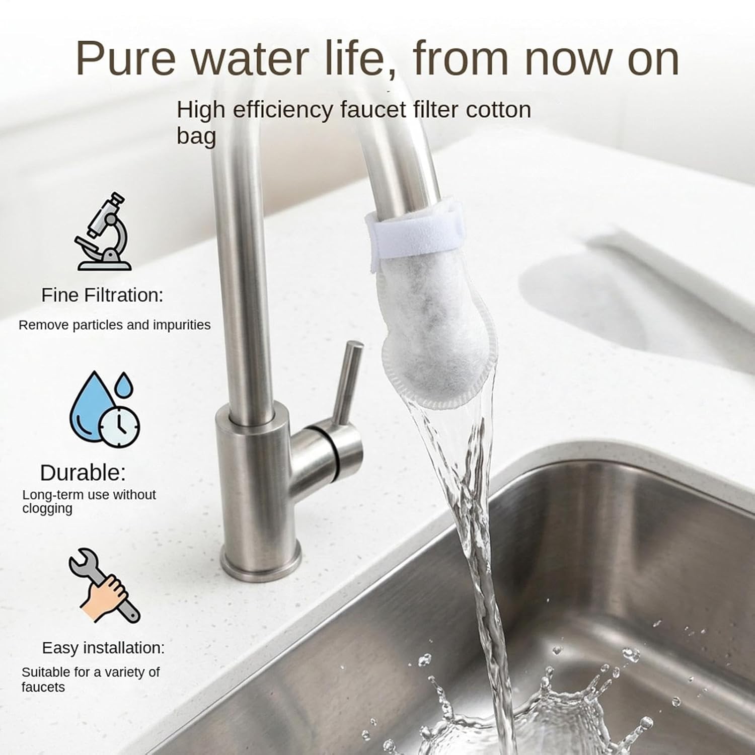 Faucet Filter Cotton Bag, 50 Pieces Water Filter Bag for Sink Faucet