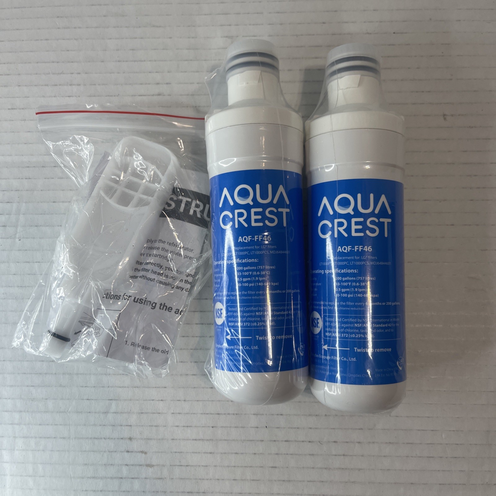 2 Aqua Crest AQF-FF46 Water Filter for LG LT1000P LT1000PC LT1000PCS MDJ64844601