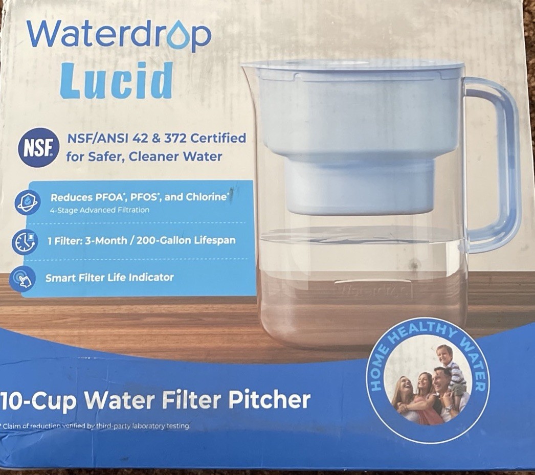 Waterdrop 10-Cup Water Filtration Pitcher, WD-PT-07B. 200 Gallons, BPA Free. OB
