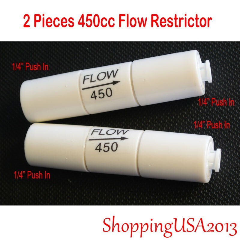 2 Pcs 450cc 1/4 Flow Restrictor Push In Quick Connect Unter Sink RO Water Filter