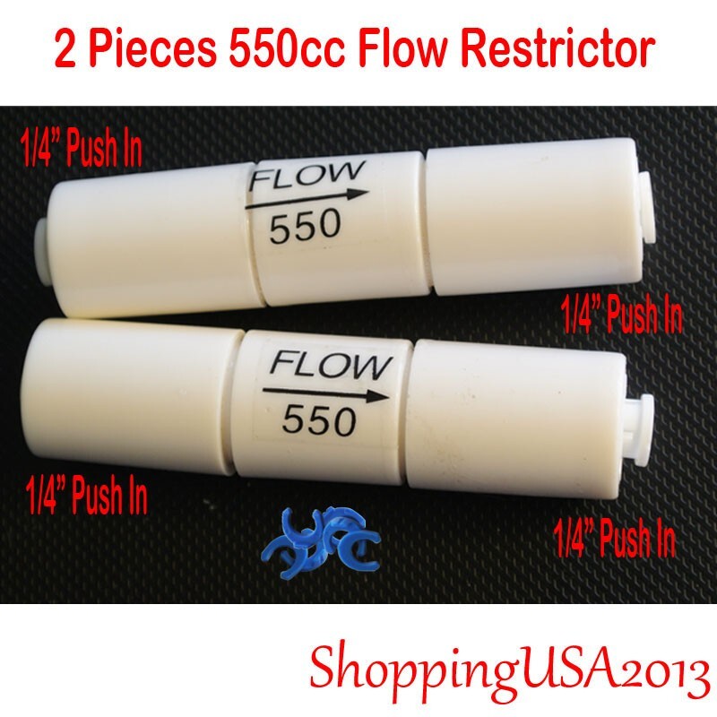 2 Pcs 550 ML Flow Restrictor Push In Quick Connect Under Sink RO Water Filter