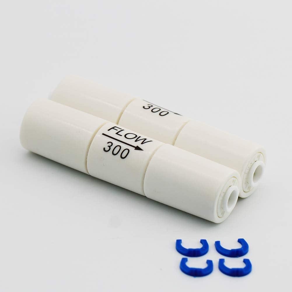 2 Packs, 1/4â Quick Connect Ro Flow Restrictor 300cc for 50 Gpd Reverse Osmosi