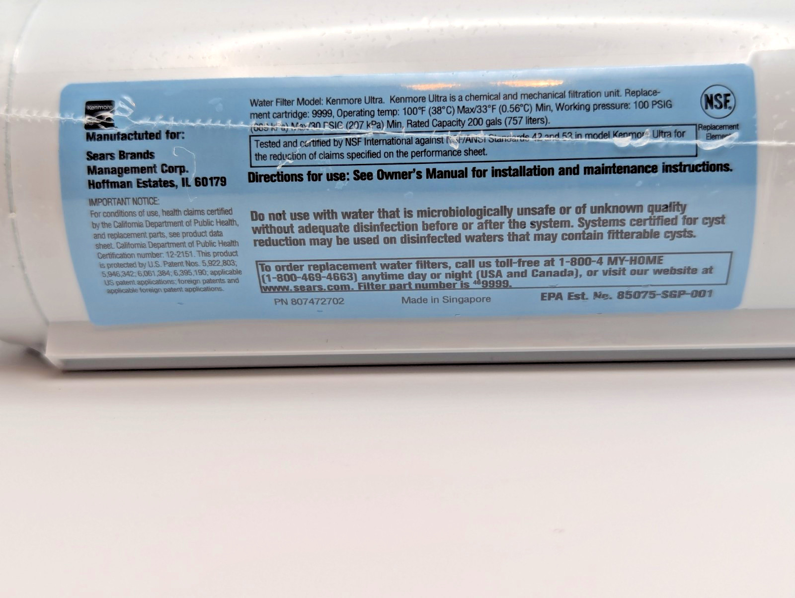 Genuine Kenmore 9999 Refrigerator Water Filter 46-9999 9915 469999 New Sealed