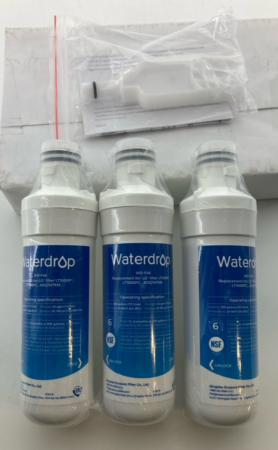 3 pk Waterdrop Water Filters WD-F46 Replacement For LG LT1000P/PC ADQ747935