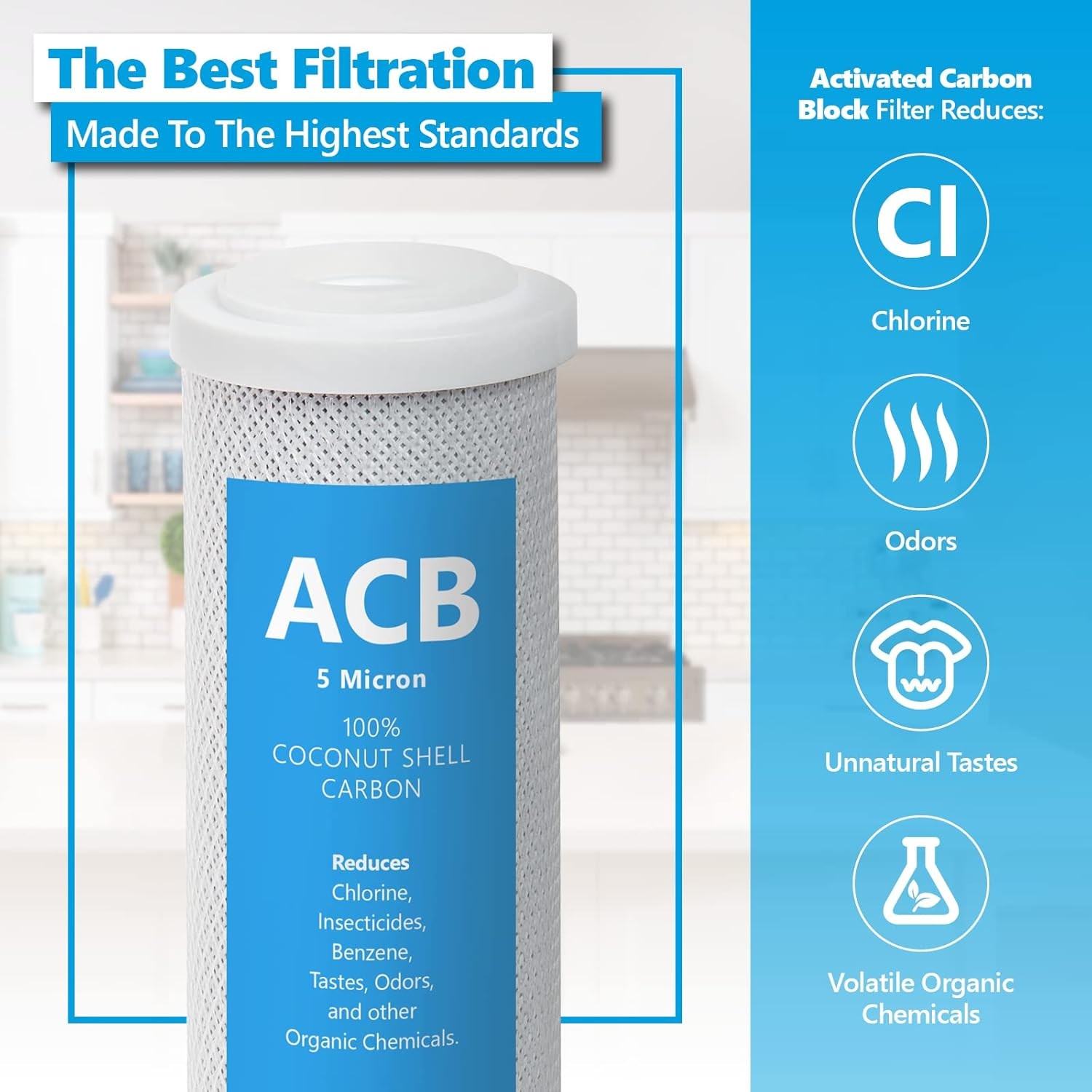 10 Pack Activated Carbon Block ACB Water Filter Replacement – 5 Micron, 10 in…