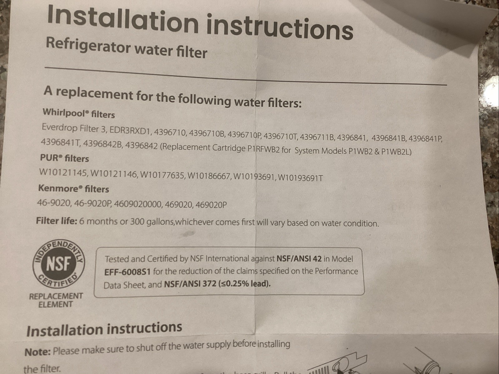 Waterdrop WD-F08 Refrigerator Water Filter Replacement- see Description